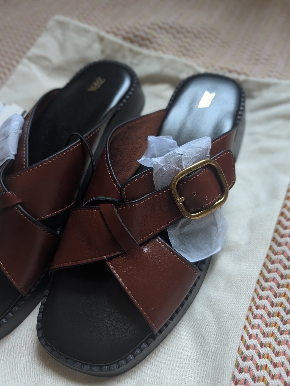 Brand New With Tags - Leather Brown Heeled Sandal - Zara